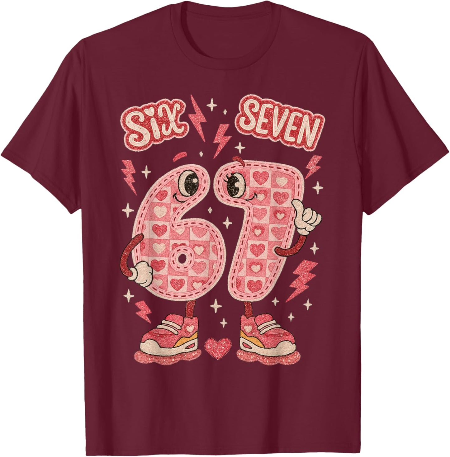 Six Seven Valentine Love 67 Preppy Coquette Meme Kids T-Shirt - T-Shirt | Maroon