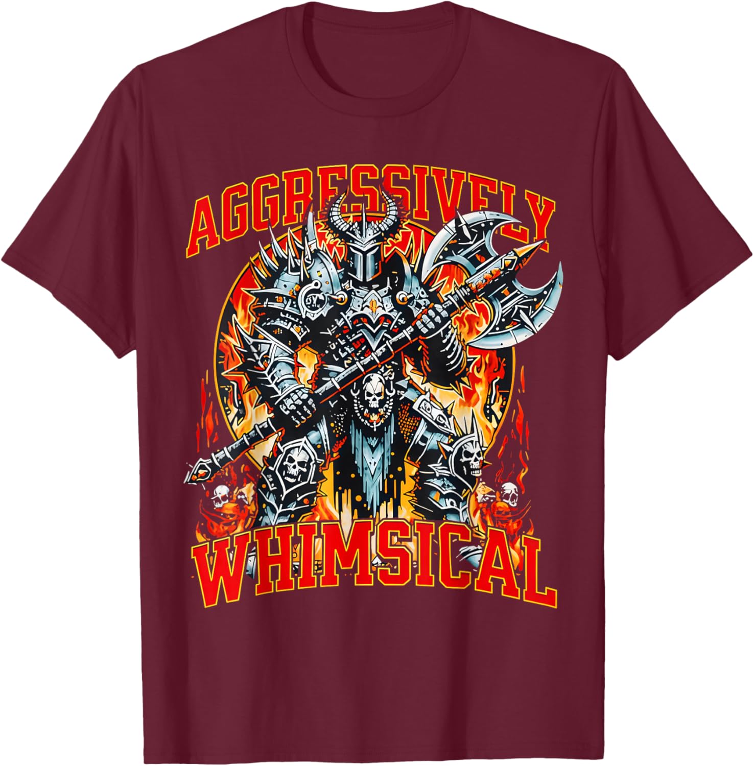 Aggressively Whimsical Dark Fantasy Warrior Battle Design T-Shirt - T-Shirt | Maroon