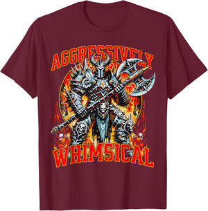 Aggressively Whimsical Dark Fantasy Warrior Battle Design T-Shirt - T-Shirt | Maroon