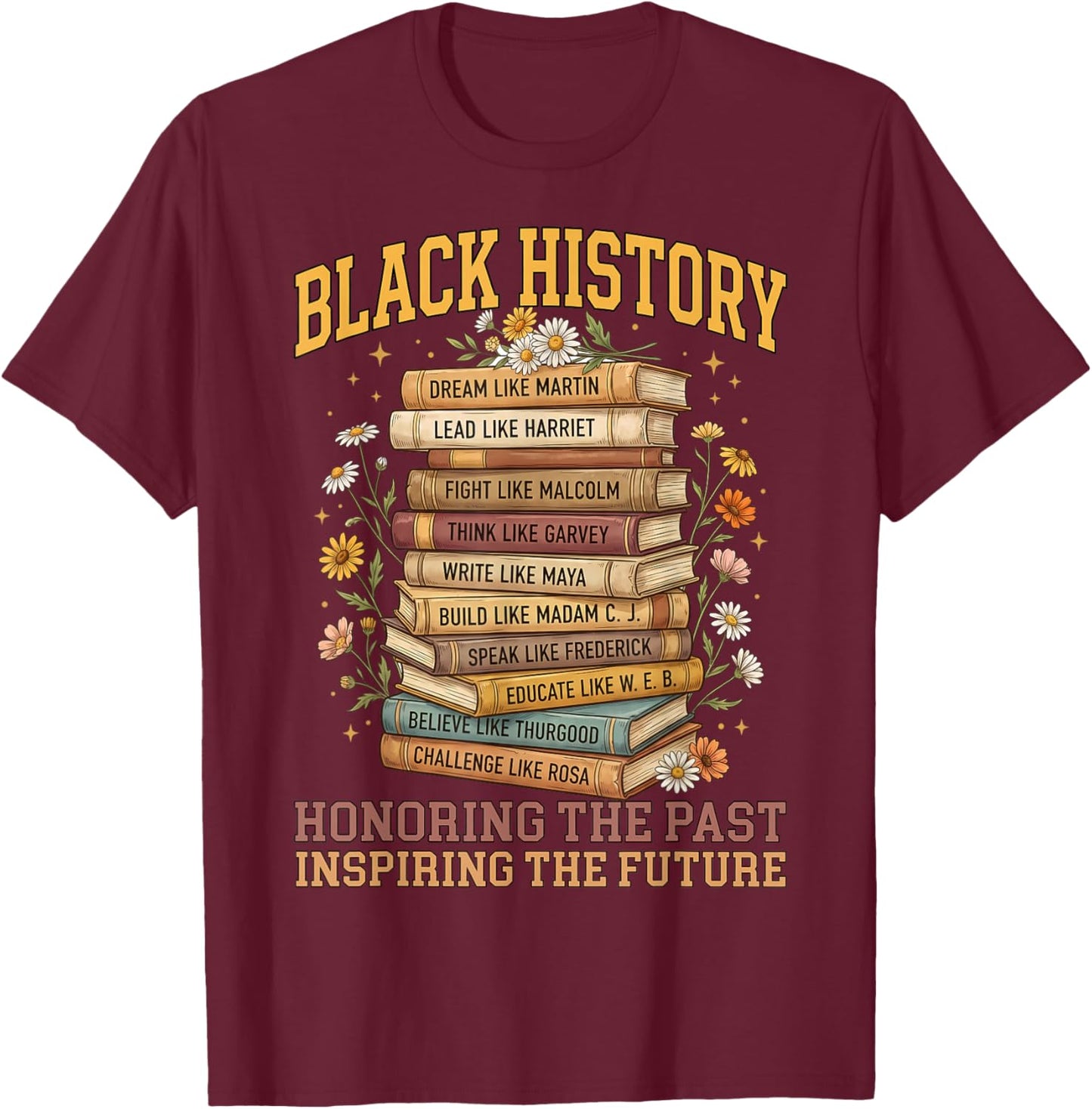 Black History Month Teacher Past Inspiring The Future T-Shirt - T-Shirt | Maroon
