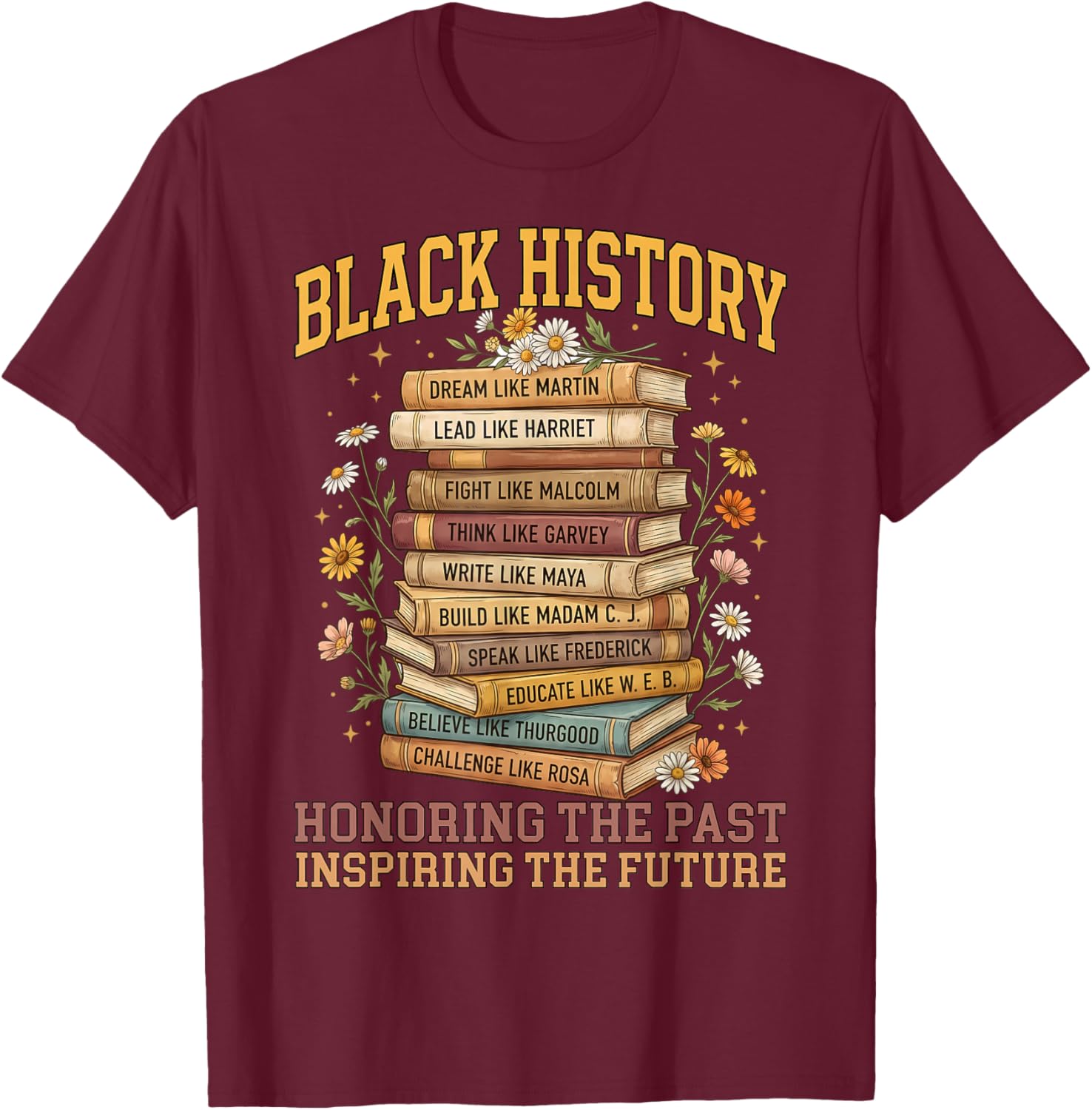 Black History Month Teacher Past Inspiring The Future T-Shirt - T-Shirt | Maroon