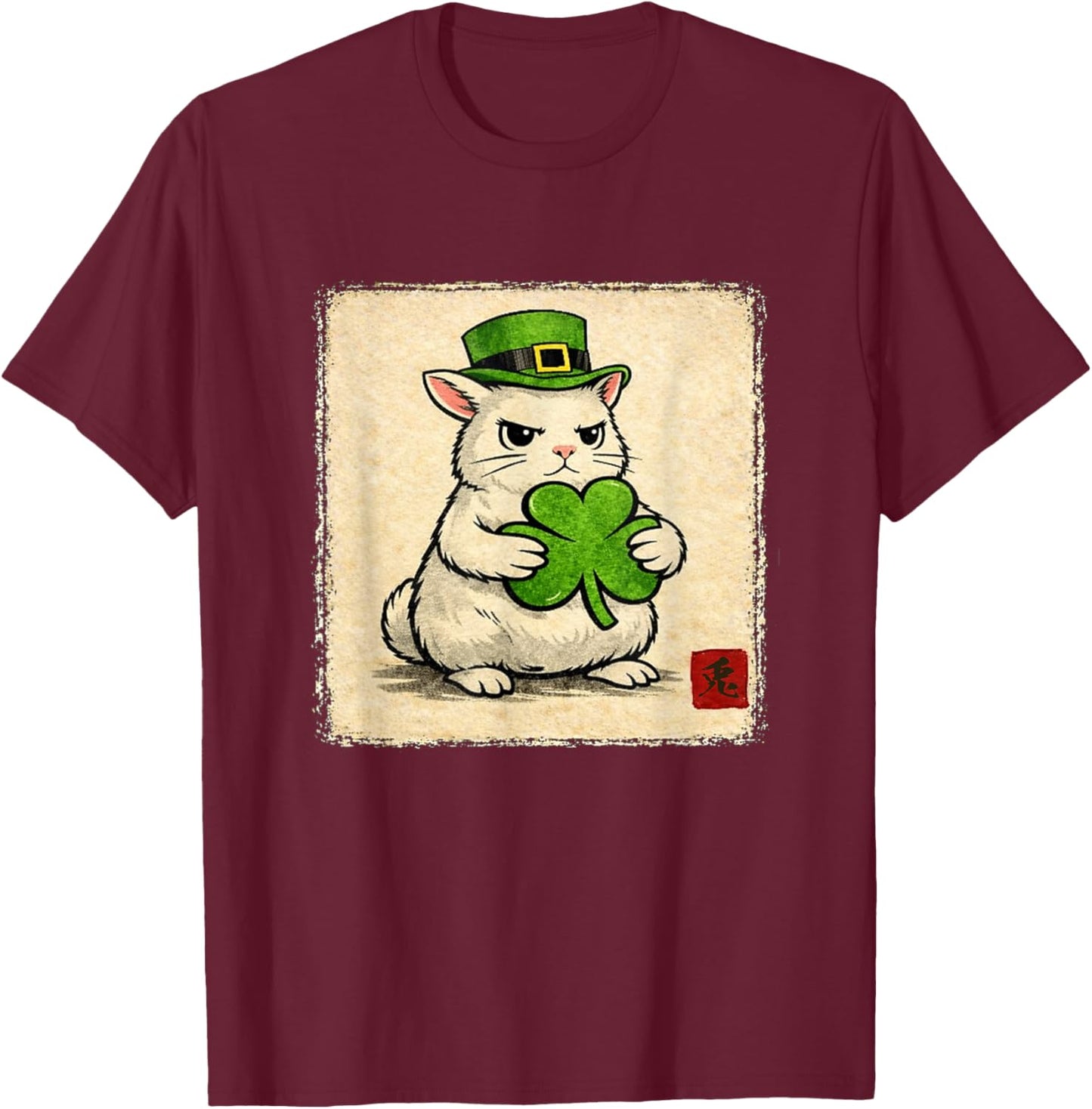 Vintage Japanese Rabbit St Patricks Day Shamrock Leprechaun T-Shirt - T-Shirt | Maroon