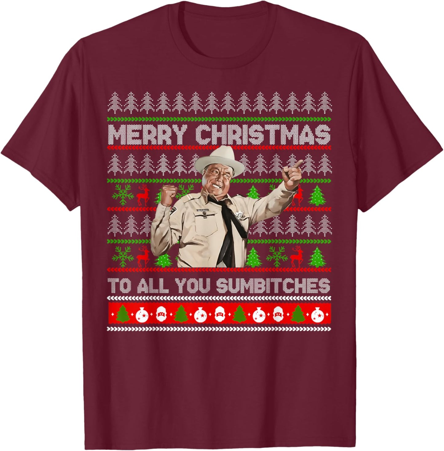 Merry Christmas to All You Sumbitches Ugly Sweater Retro T-Shirt - T-Shirt | Maroon