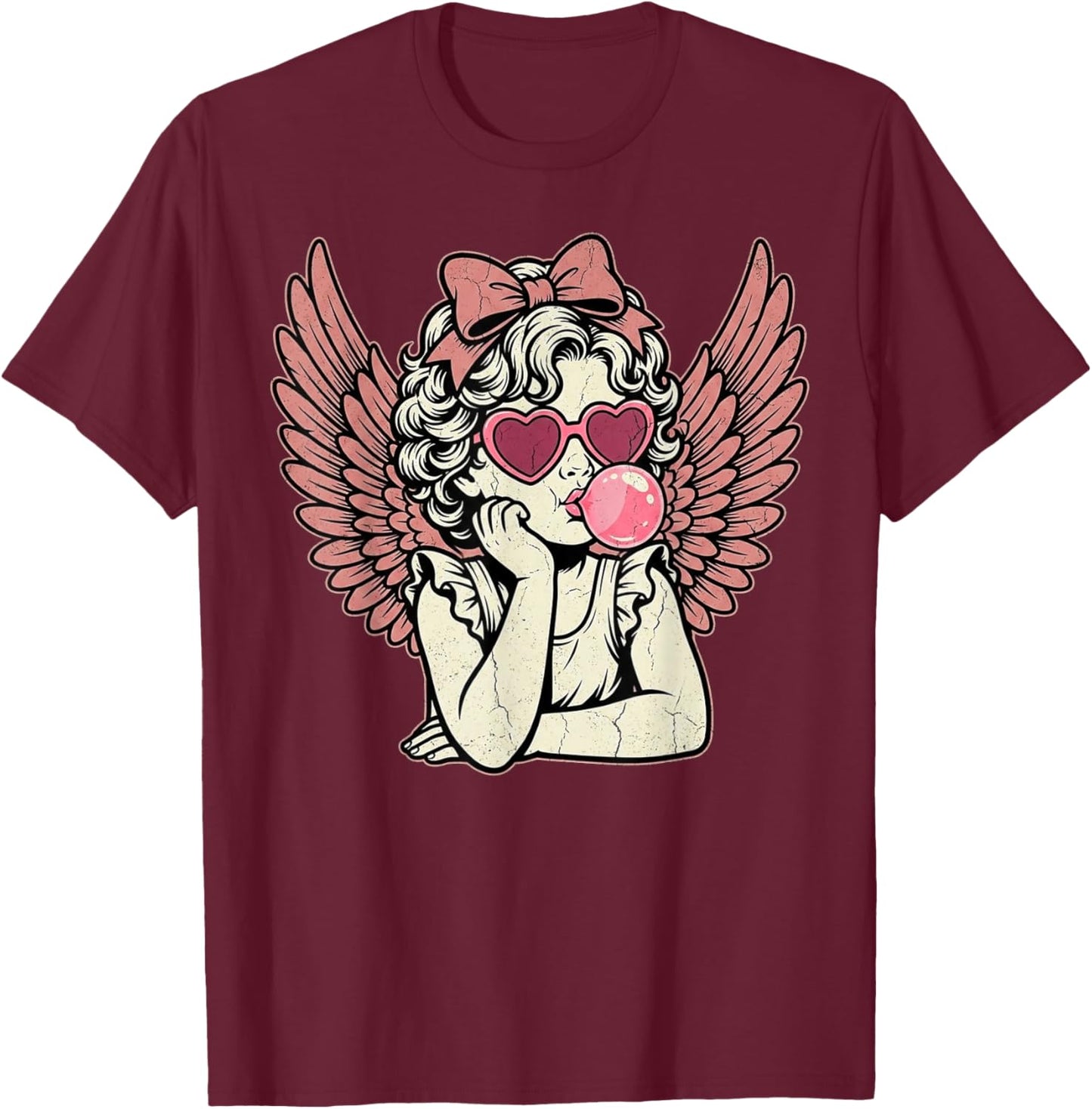 Retro Cupid Valentine Day Cute Vintage Cupid Blowing Bubble T-Shirt - T-Shirt | Maroon