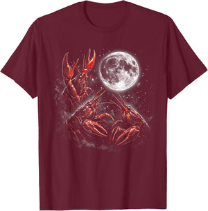 Three Crawfish Moon Galaxy Space Retro Animal T-Shirt - T-Shirt | Maroon