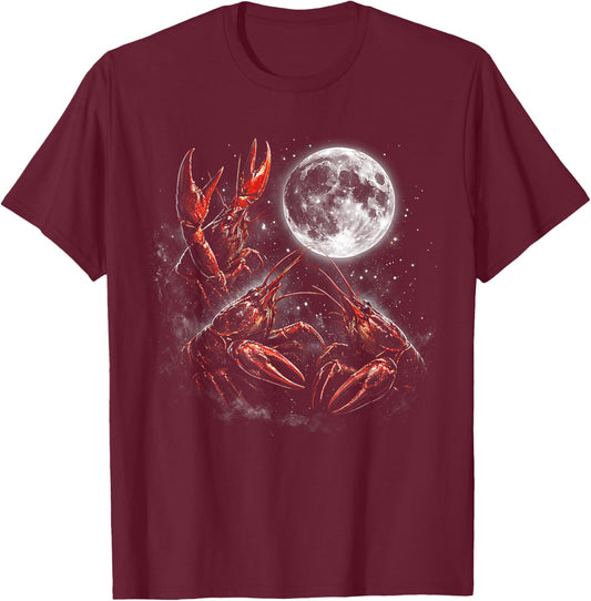 Three Crawfish Moon Galaxy Space Retro Animal T-Shirt - T-Shirt | Maroon