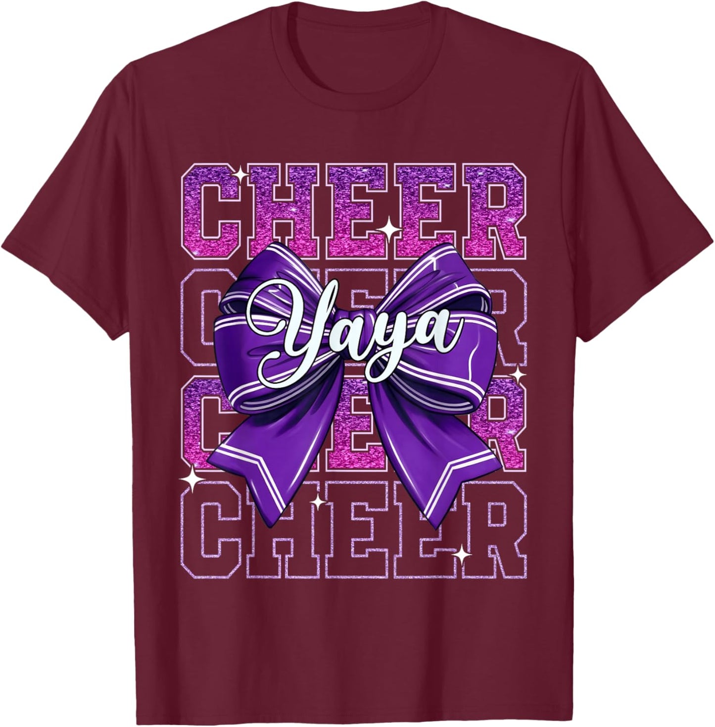 Cheer Yaya Mothers Day Cute Purple Bow Cheerleading Women T-Shirt - T-Shirt | Maroon