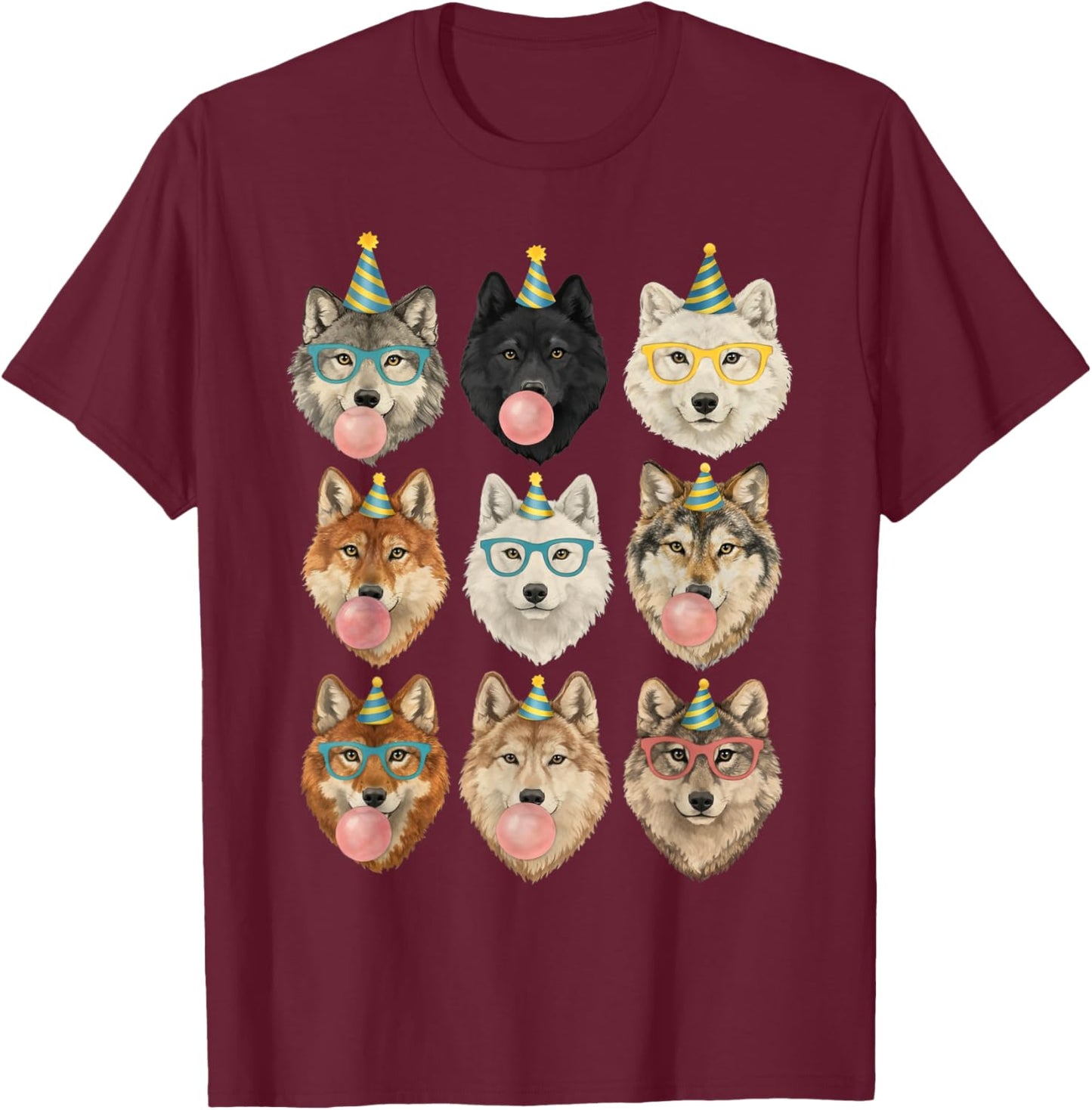 Funny Animal Birthday Party Wolf Zoo Birthday Boys Kids T-Shirt - T-Shirt | Maroon