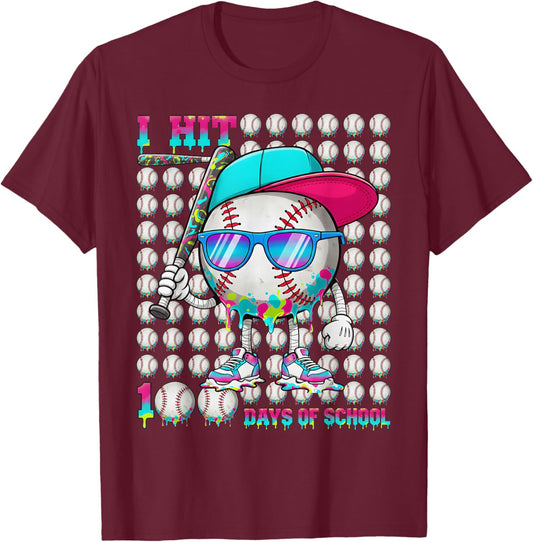 100 Days of School Baseball Drip Ice Cream Boys Kids T-Shirt - T-Shirt | Maroon
