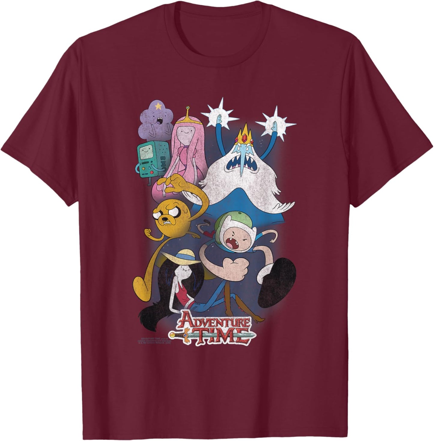 Adventure Time Distressed Cast Collage Cartoon T-Shirt - T-Shirt | Maroon
