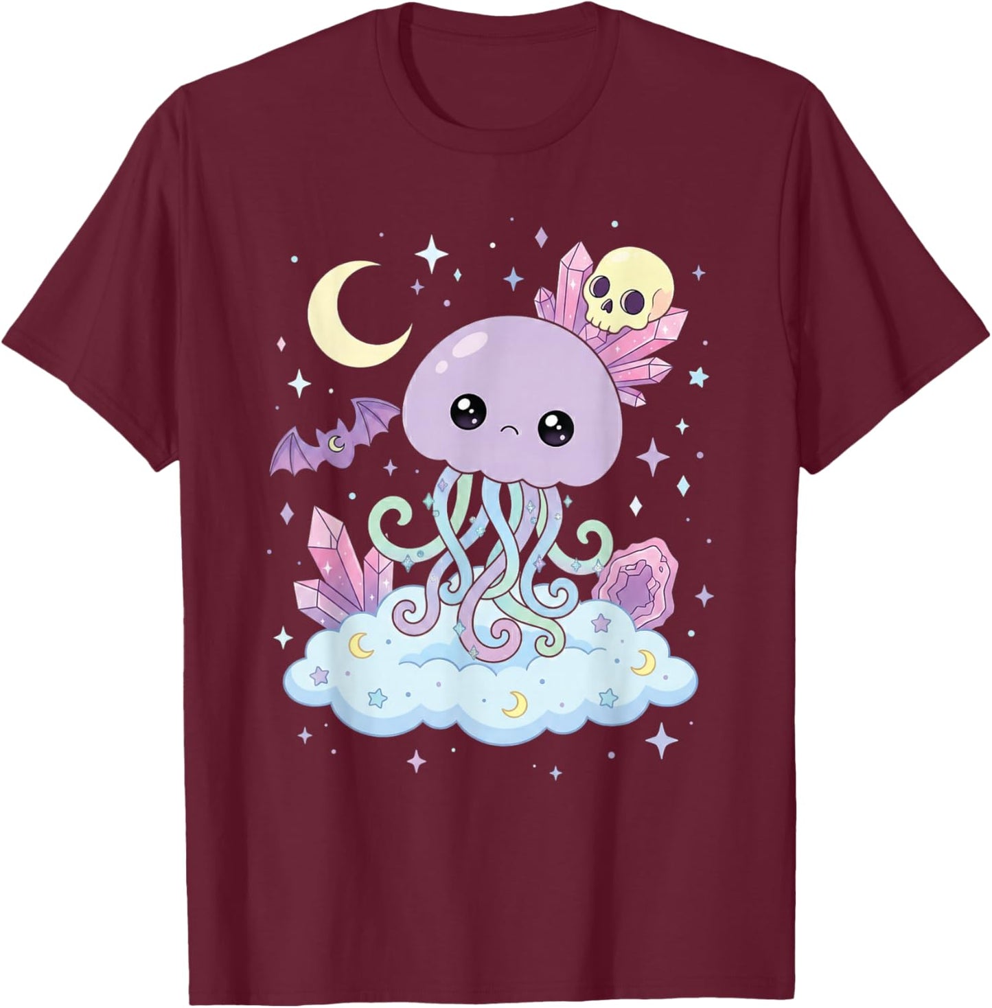 Jellyfish Pastel Goth Kawaii Cute Goth Bat Jellyfish T-Shirt - T-Shirt | Maroon