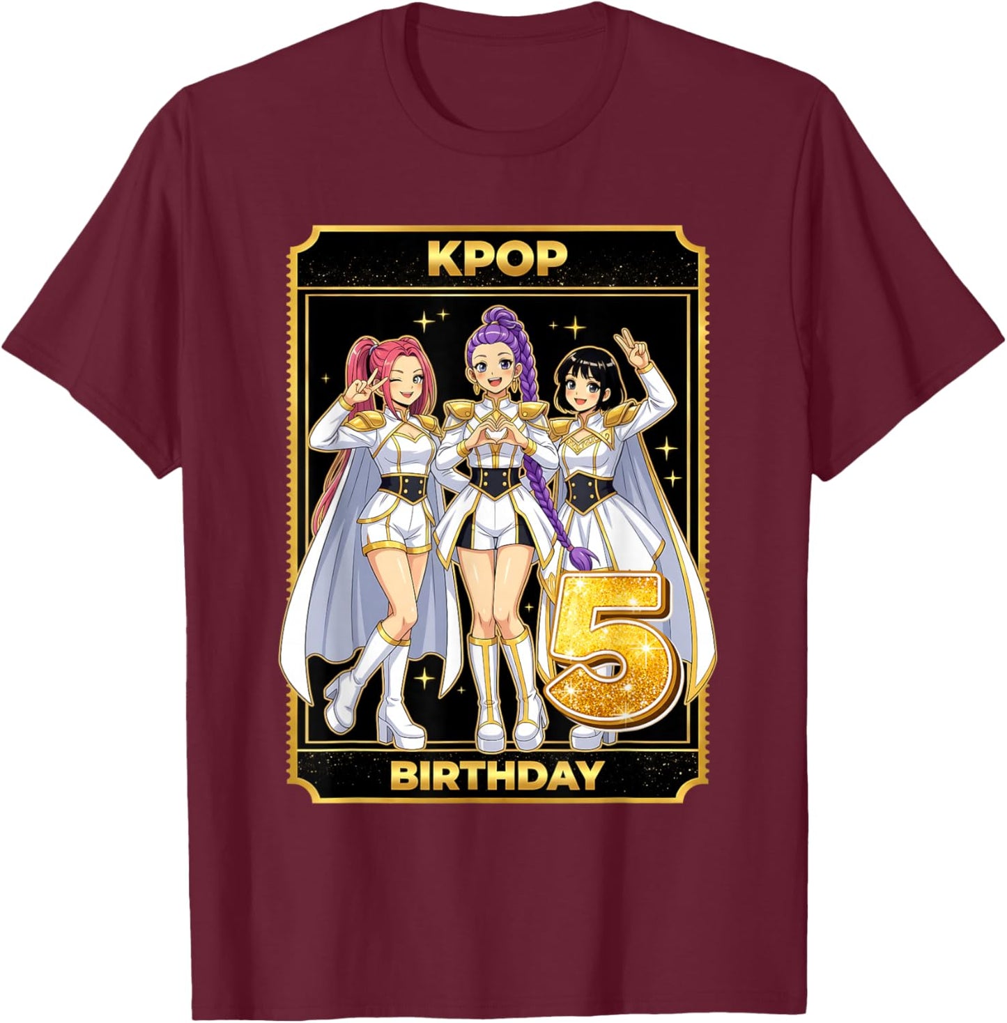 5th Birthday K-pop Star Korean Pop Music Lovers Girls Bday T-Shirt - T-Shirt | Maroon