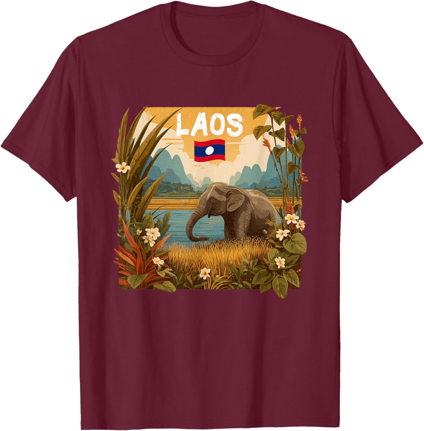 Pretty Elephant Costume with Laos Nature Costume T-Shirt - T-Shirt | Maroon