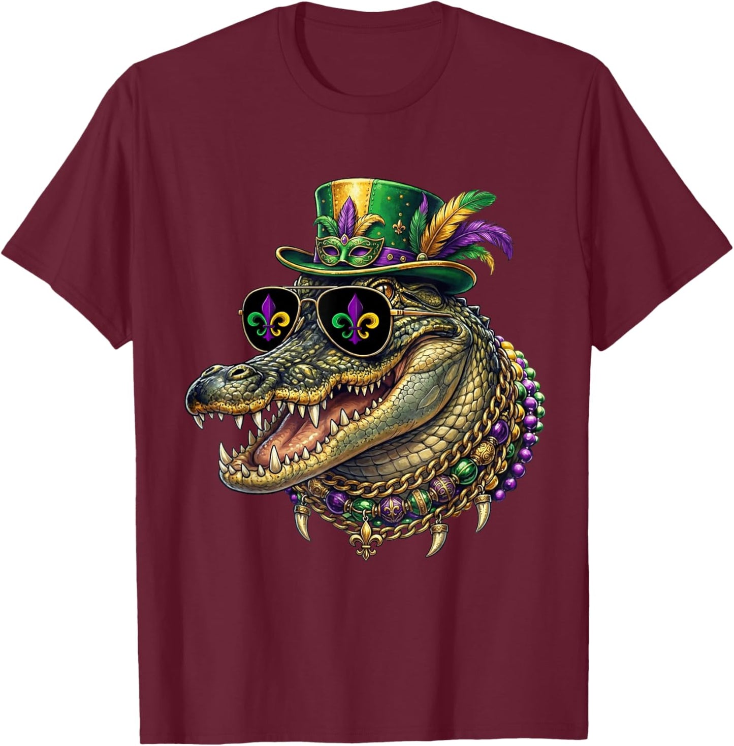 Mardigator Mardi Gras Alligator Costume Funny Mardi Gras T-Shirt - T-Shirt | Maroon
