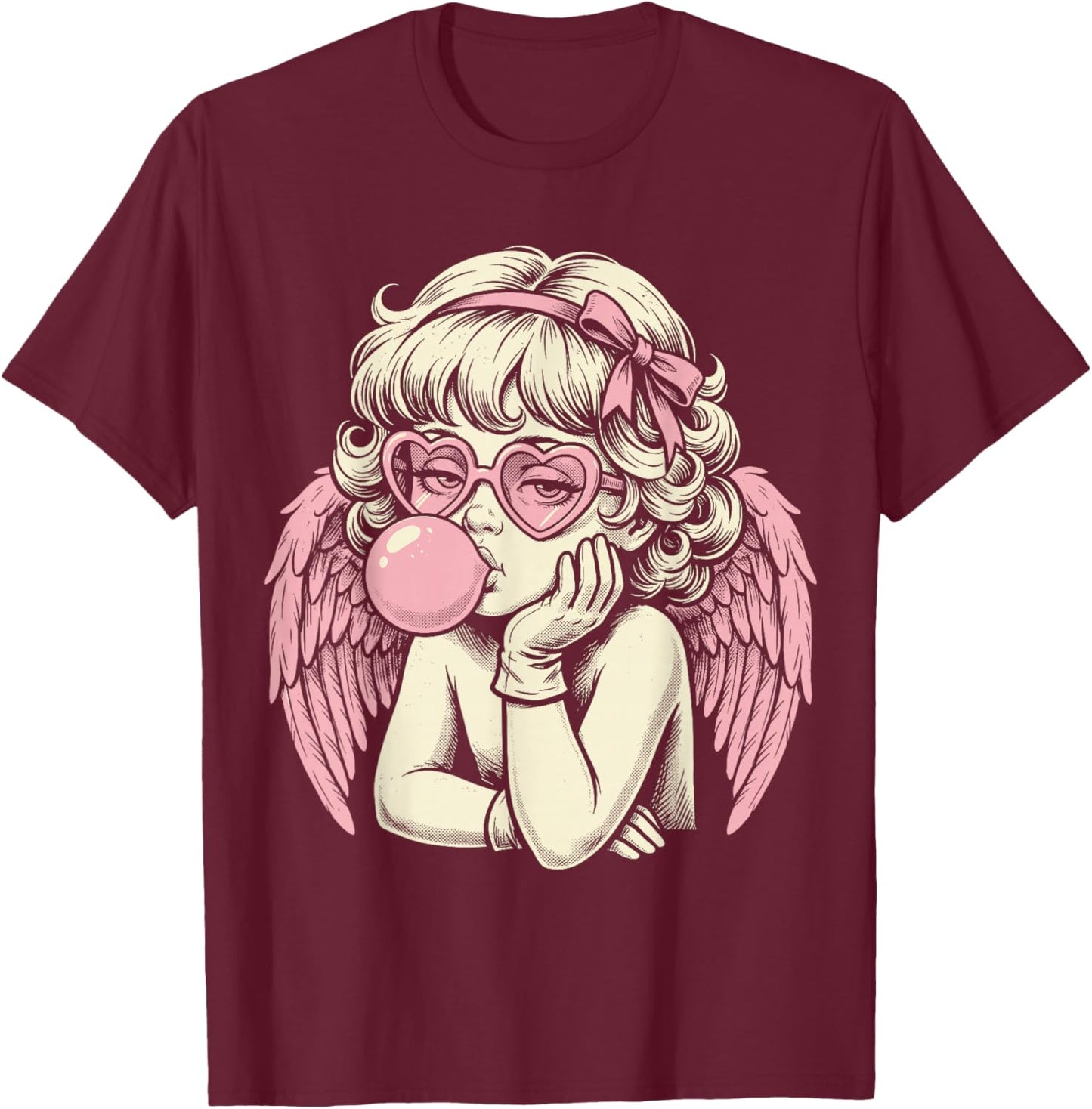 Cute Vintage Cupid Blowing Bubble Gum T-Shirt - T-Shirt | Maroon