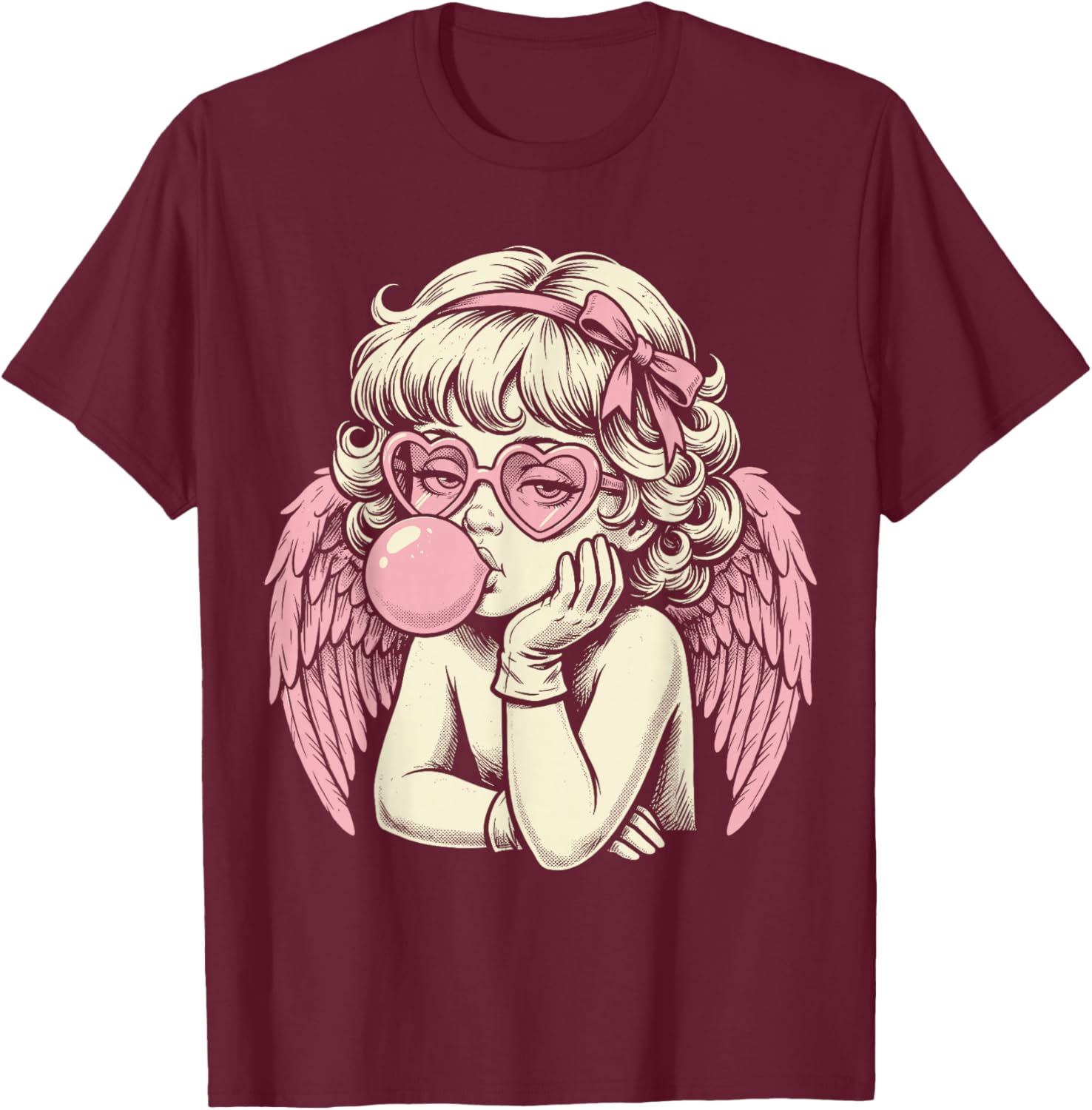 Cute Vintage Cupid Blowing Bubble Gum T-Shirt - T-Shirt | Maroon