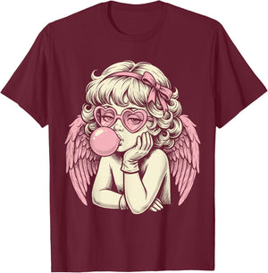 Cute Vintage Cupid Blowing Bubble Gum T-Shirt - T-Shirt | Maroon