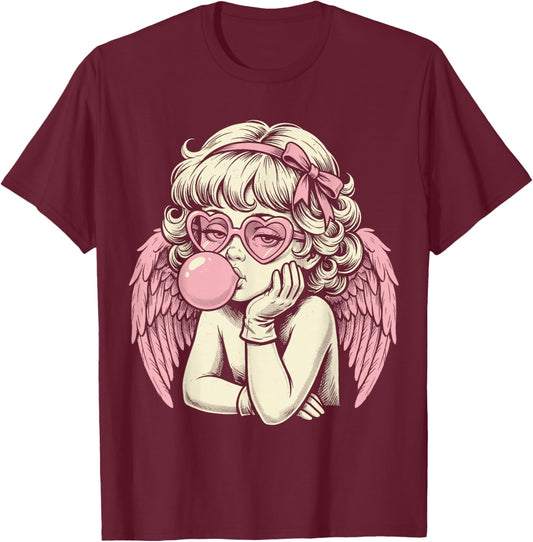 Cute Vintage Cupid Blowing Bubble Gum T-Shirt - T-Shirt | Maroon