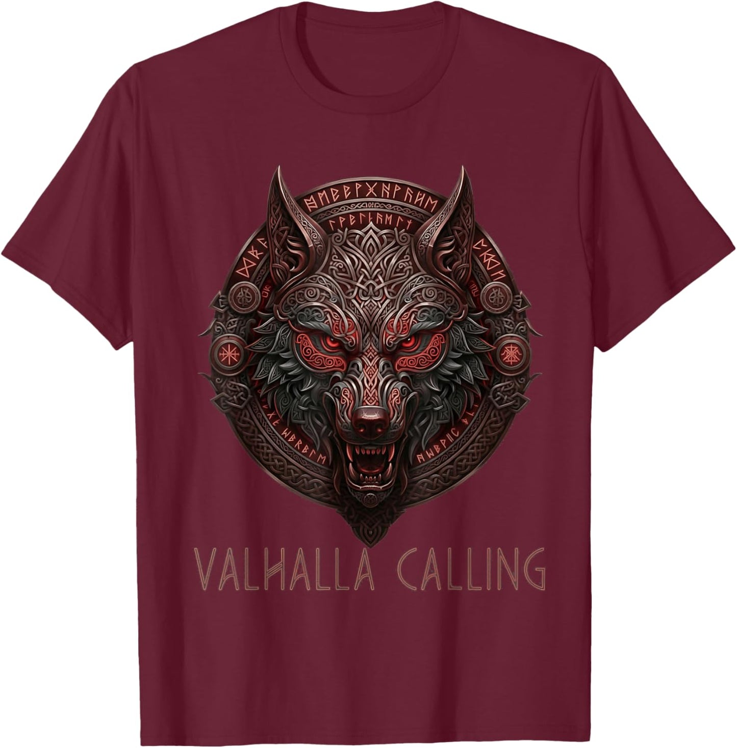 Wolf of Odin Valhalla Calling Celtic Runes Norse Mythology T-Shirt - T-Shirt | Maroon