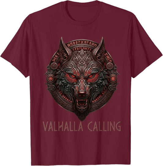 Wolf of Odin Valhalla Calling Celtic Runes Norse Mythology T-Shirt - T-Shirt | Maroon