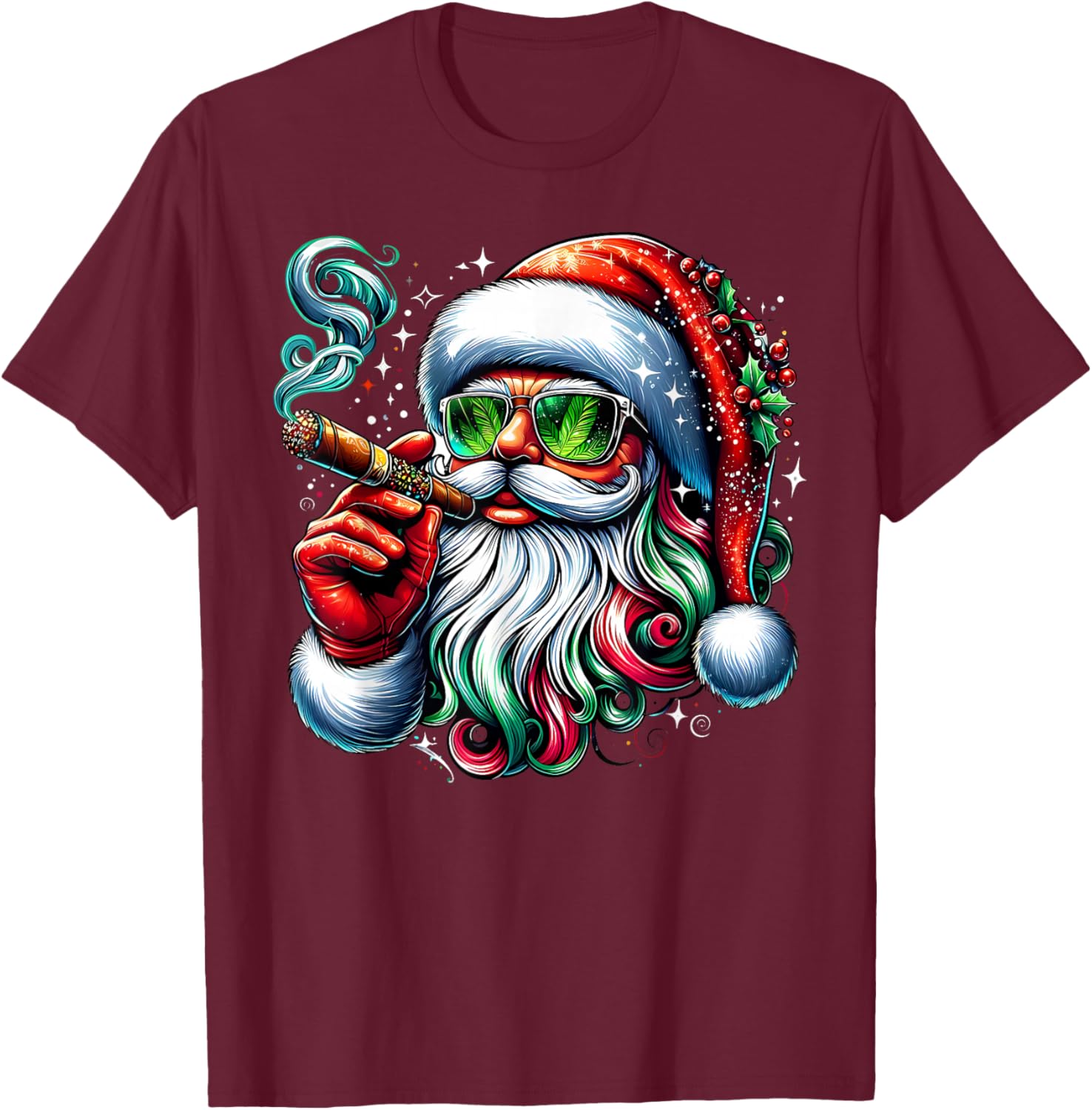 Cool Santa Claus Smoking Weed Marijuana 420 Day Christmas T-Shirt - T-Shirt | Maroon