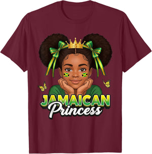 Cute Jamaican Princess Girl Crown Bow Jamaica Pride Girls T-Shirt - T-Shirt | Maroon