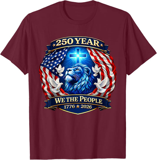 250 Years American 1776 2026 250th USA Patriotic 4th of July T-Shirt - T-Shirt | Maroon