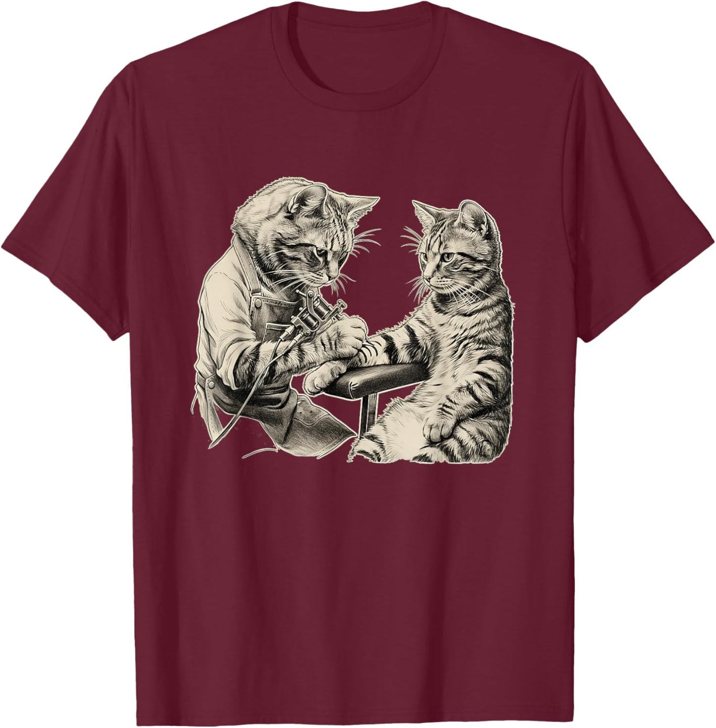 Cat Tattooing Cat Funny Meme Inked Kitty Humor Tattoo Artist T-Shirt - T-Shirt | Maroon