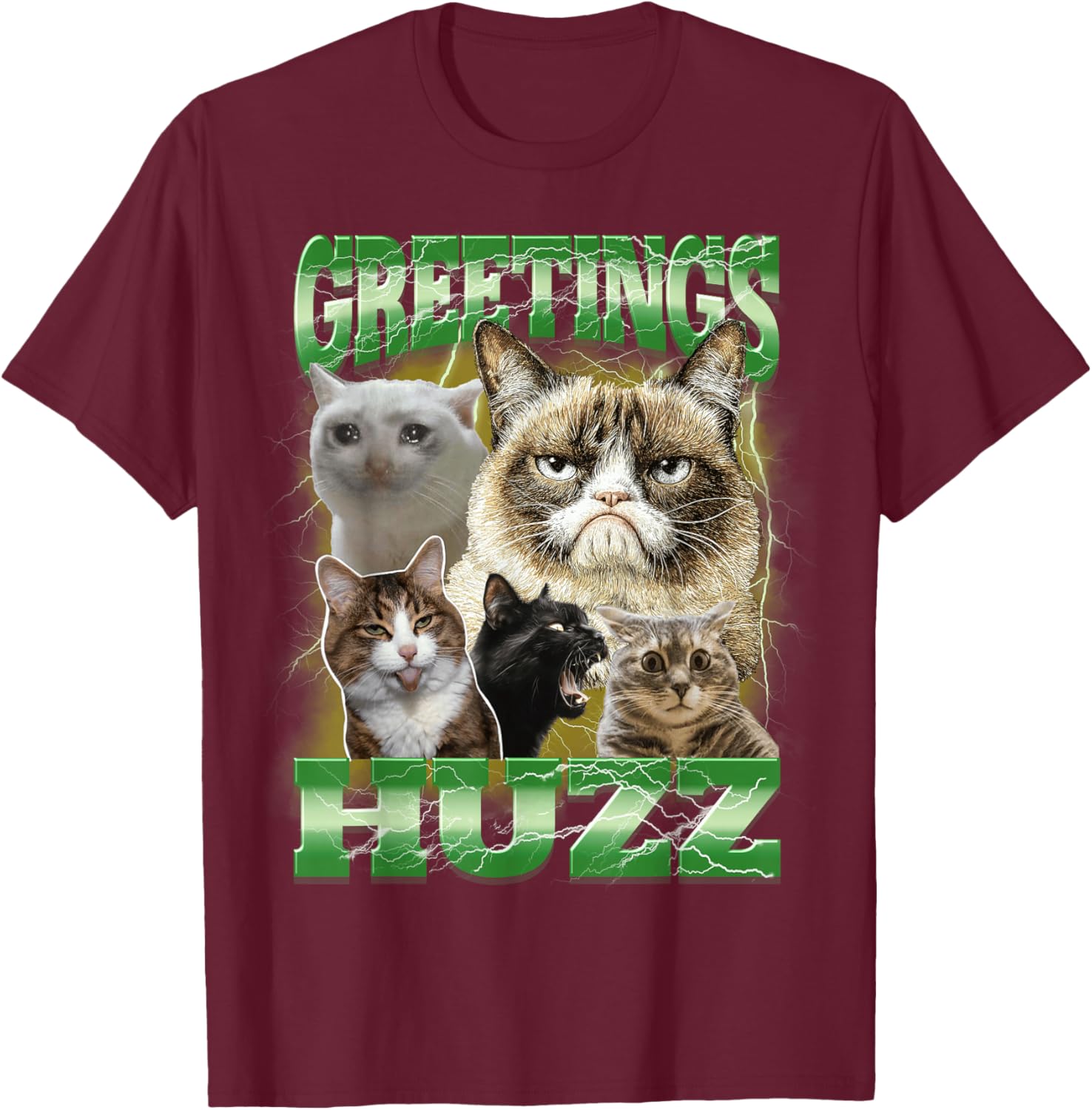 Greetings Huzz Bootleg Cringe CAT Meme Weird Stupid Cats T-Shirt - T-Shirt | Maroon