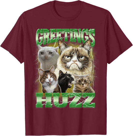 Greetings Huzz Bootleg Cringe CAT Meme Weird Stupid Cats T-Shirt - T-Shirt | Maroon
