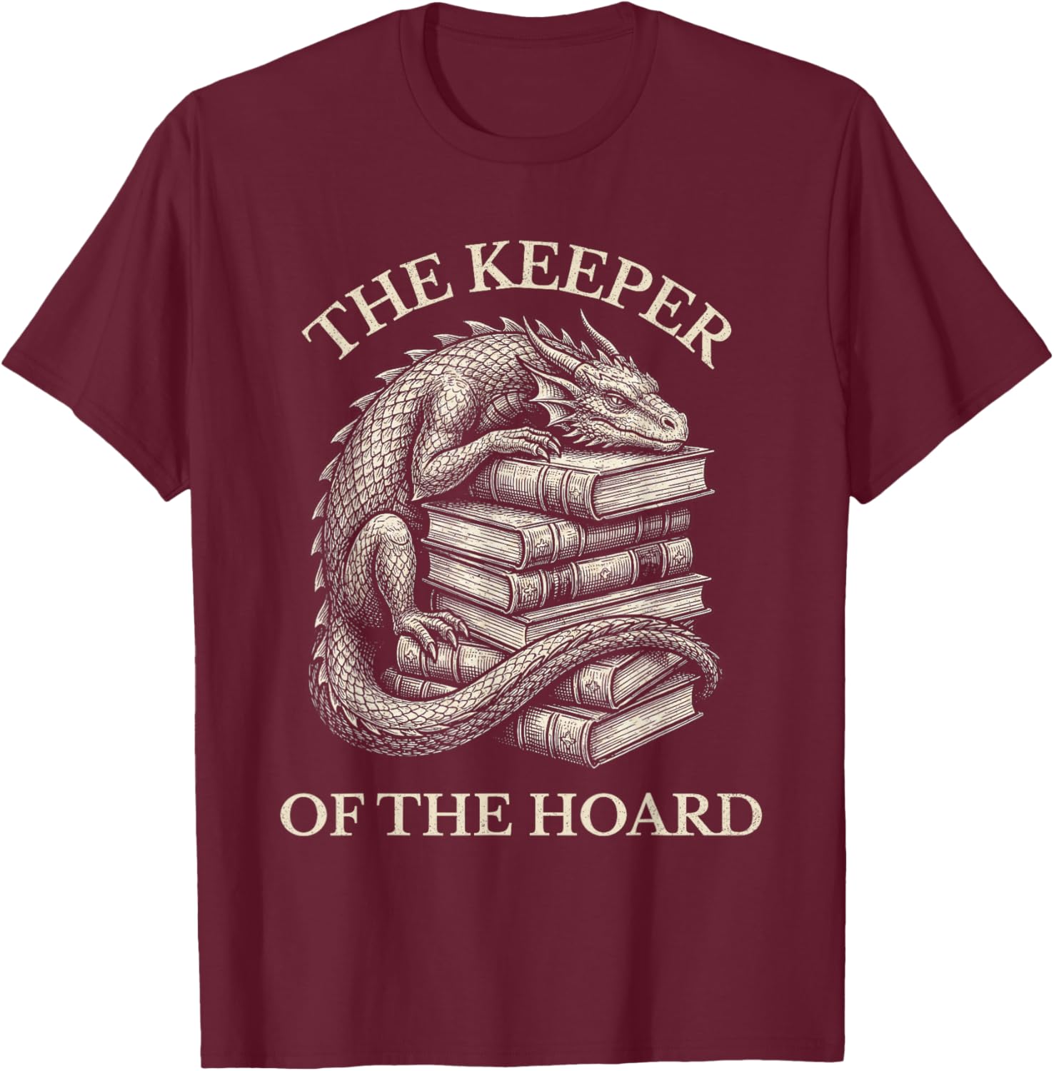 Vintage Dragons & Books Dark Academia Funny Librarian Gift T-Shirt - T-Shirt | Maroon