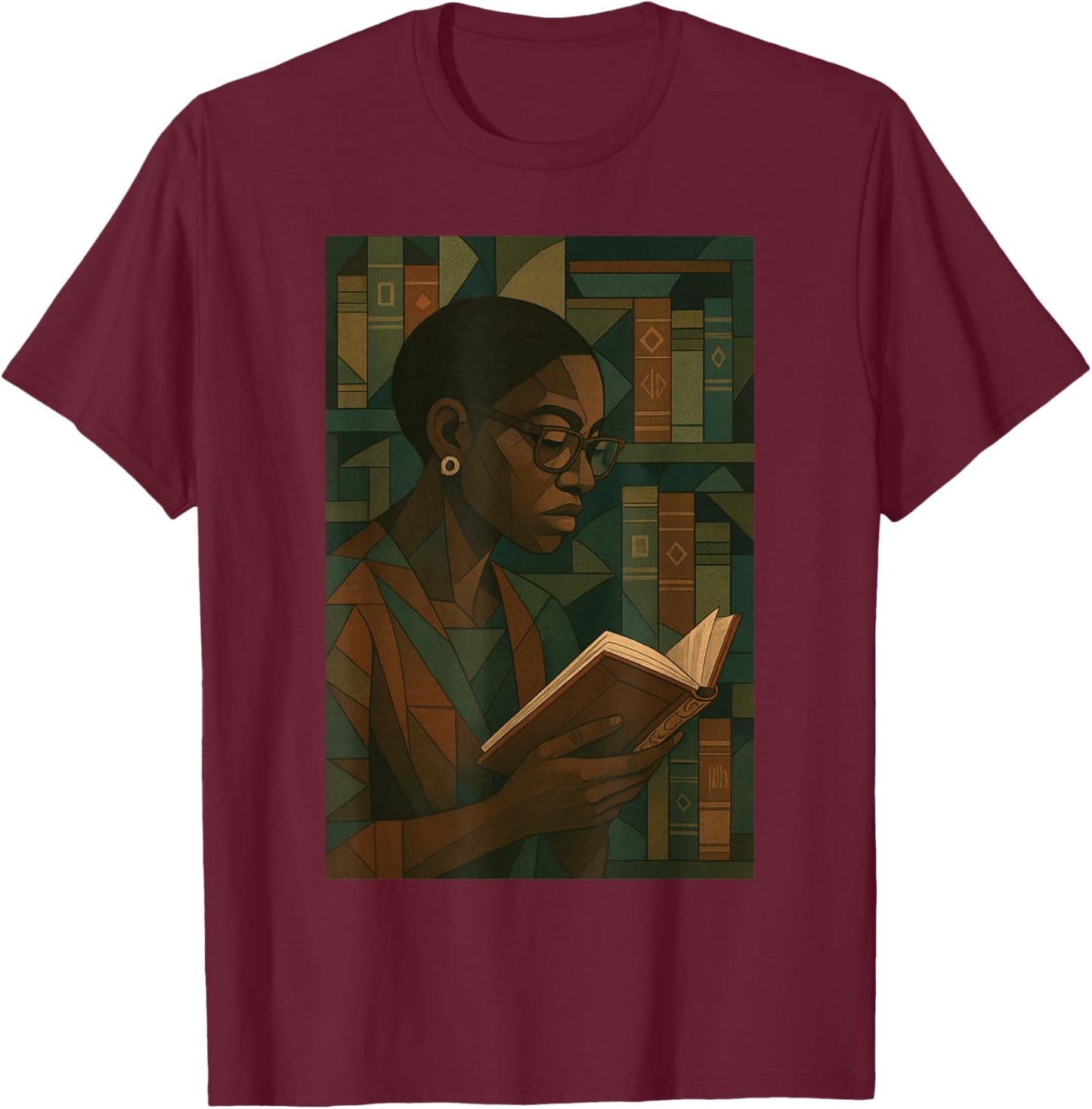 Geometric Black History Educated Women Teacher Book Melanin T-Shirt - T-Shirt | Maroon