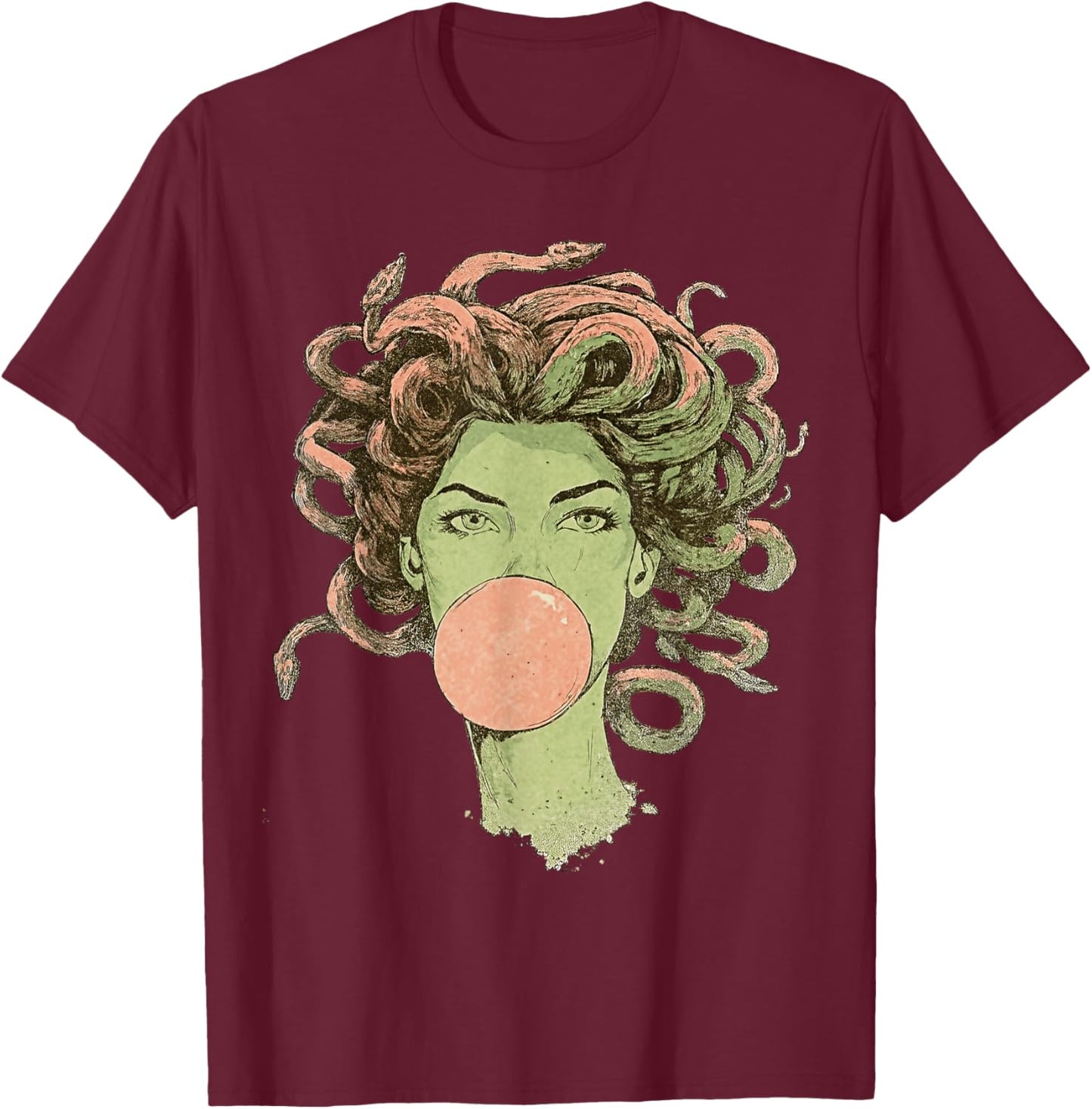 Medusa Bubblegum Mythological Snake Hair Goddess Feminist T-Shirt - T-Shirt | Maroon