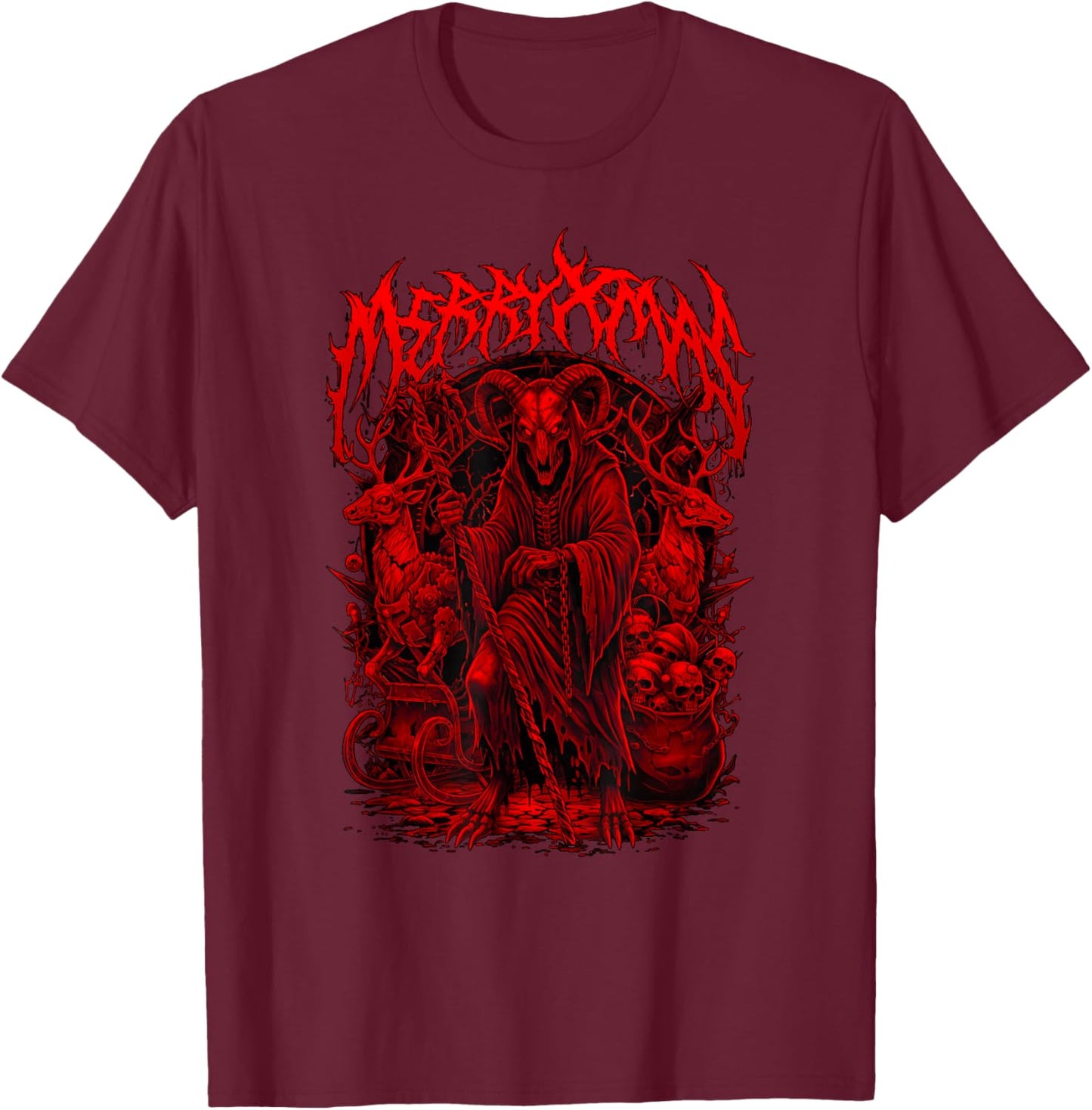 Merry Xmas Heavy Metal Band Parody Death Metal Vintage Santa T-Shirt - T-Shirt | Maroon