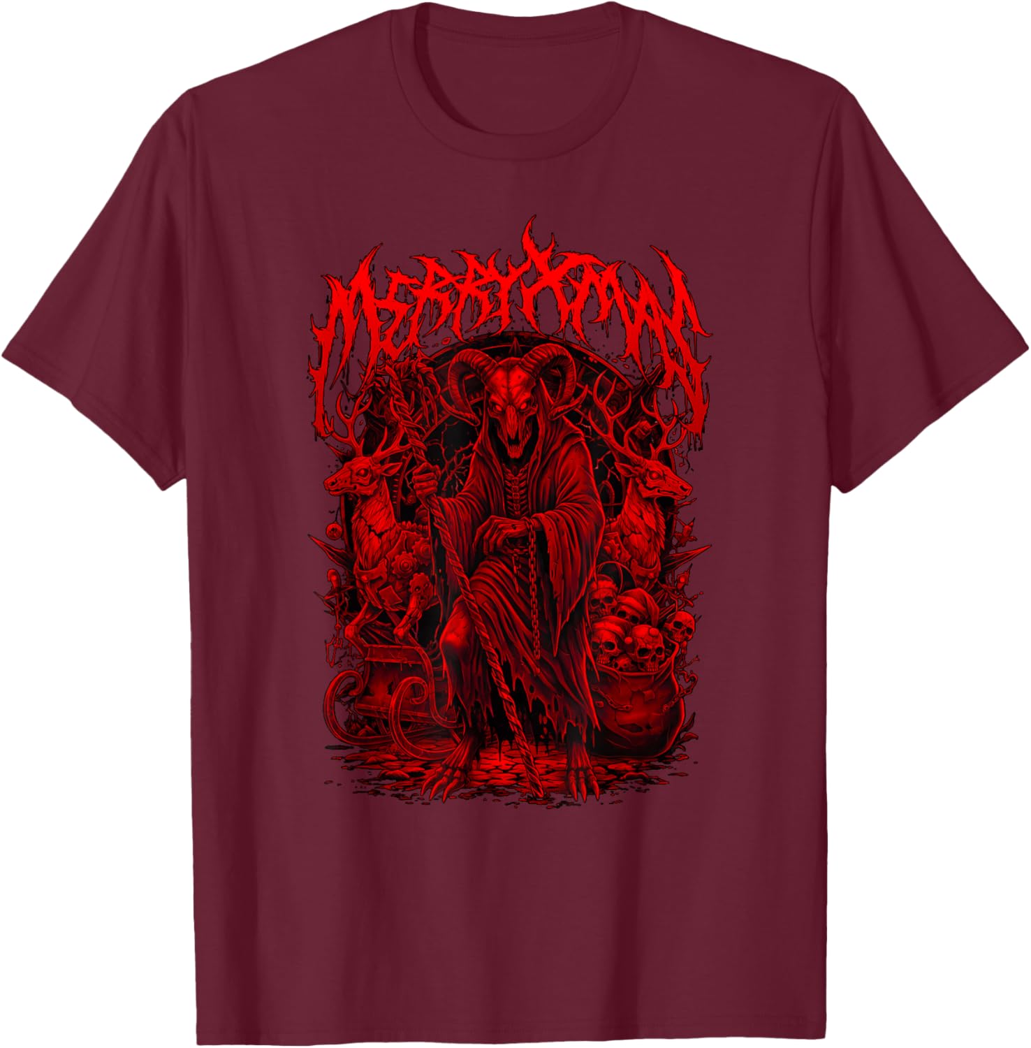 Merry Xmas Heavy Metal Band Parody Death Metal Vintage Santa T-Shirt - T-Shirt | Maroon
