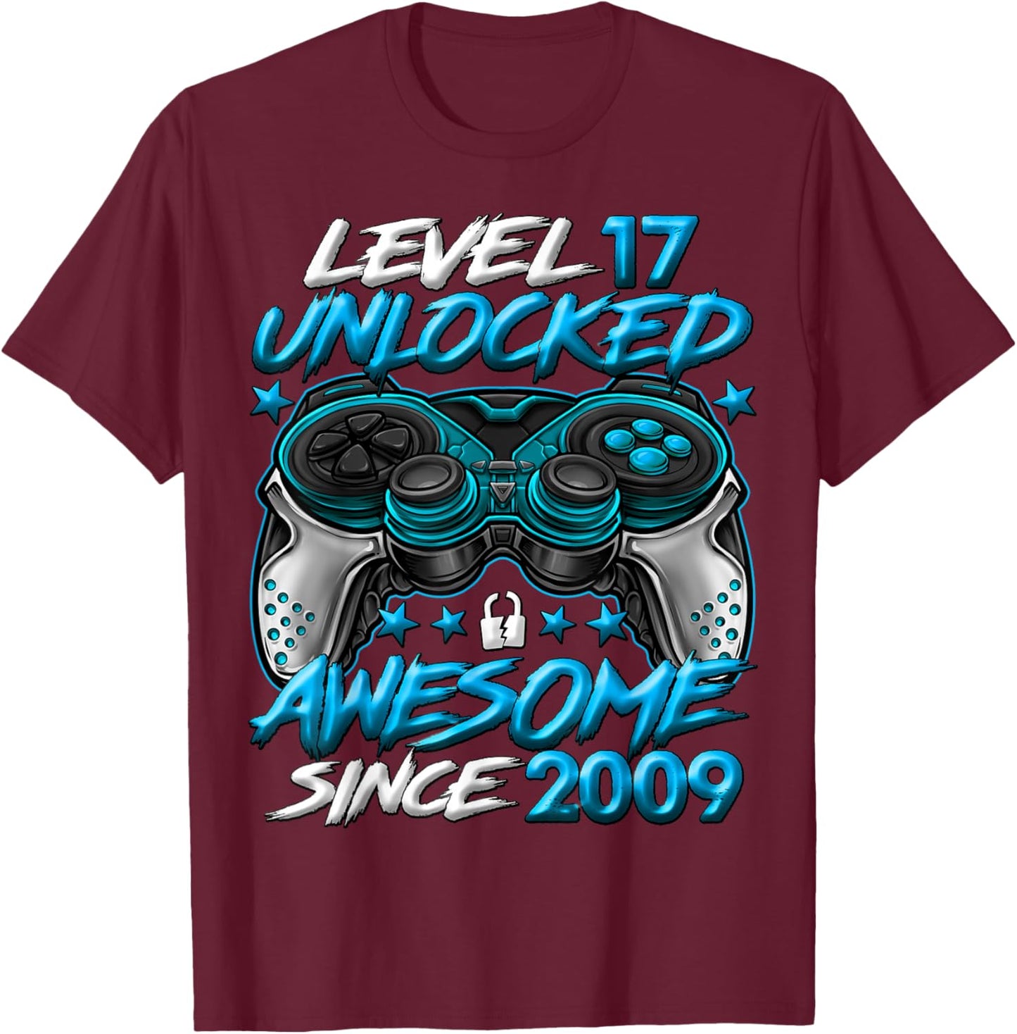 Level 17 Unlocked 17 Year Old Gifts Boys 17th Birthday Boy T-Shirt - T-Shirt | Maroon