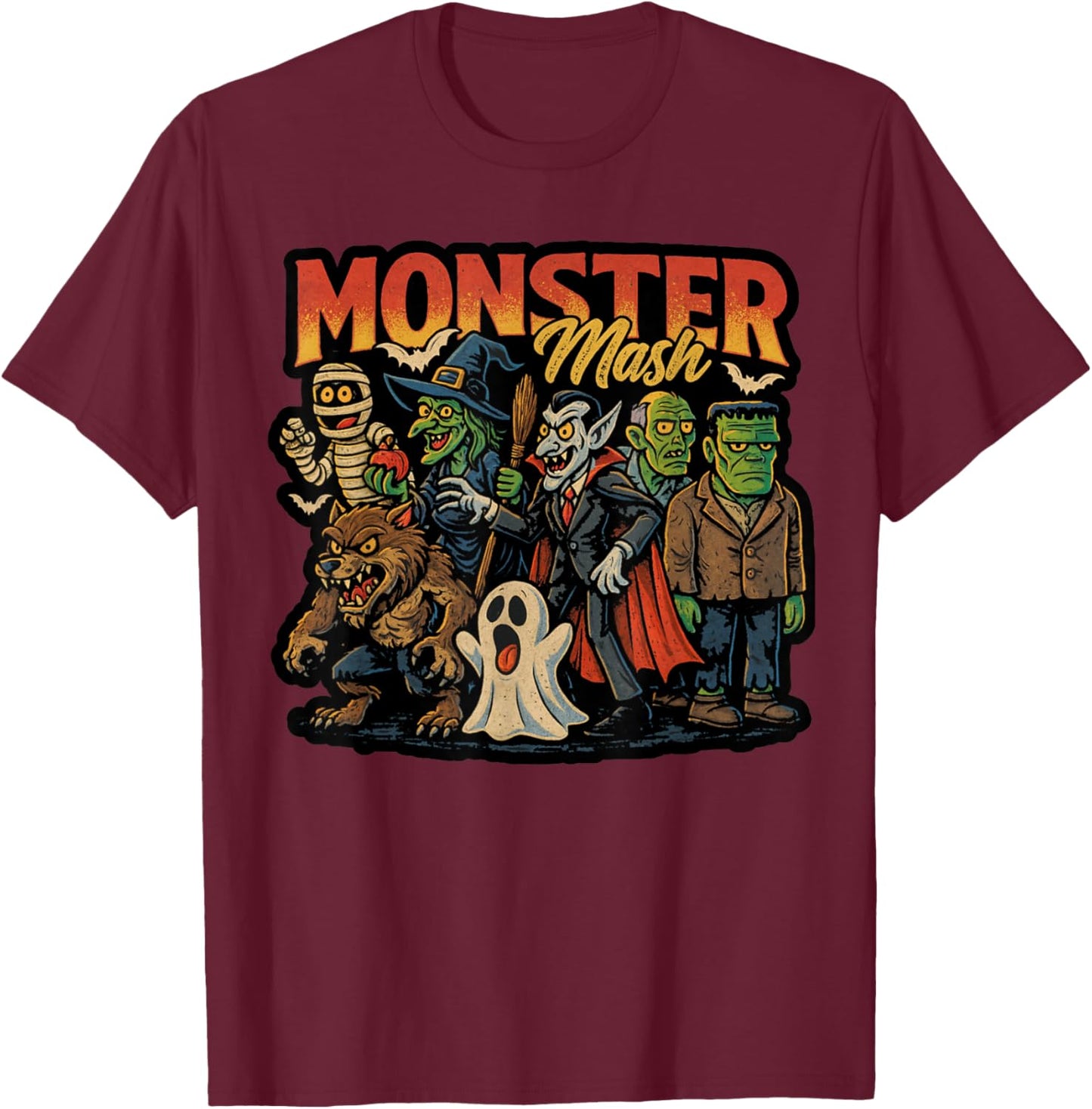 Retro Scary Monster Mash-Inspired T-Shirt - T-Shirt | Maroon