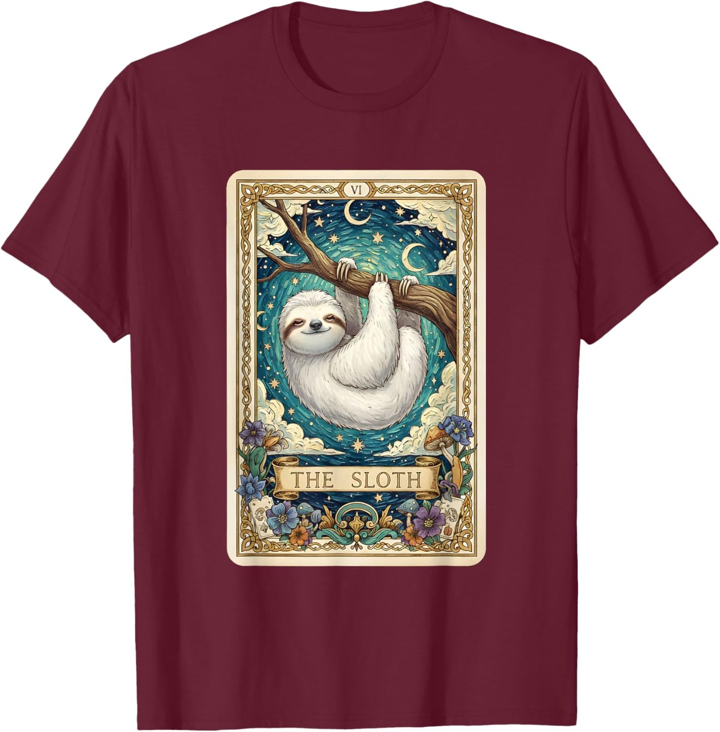 Sloth Tarot Card Funny Mystical Sloth Lover Men T-Shirt - T-Shirt | Maroon