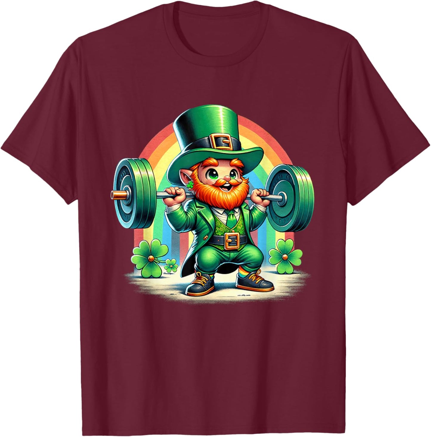 Leprechaun Weightlifting Deadlift Fitness Gym Patricks Day T-Shirt - T-Shirt | Maroon