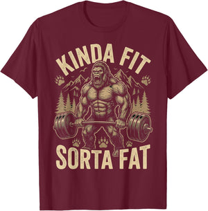 Kinda Fit Sorta Fat Funny Gym Bigfoot Weightlifting Workout T-Shirt - T-Shirt | Maroon