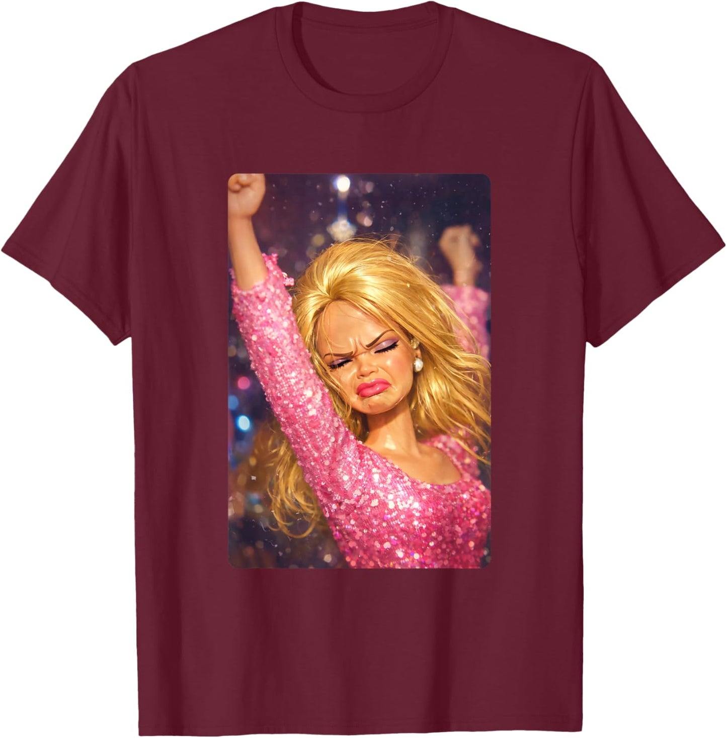 Funny Doll Face Meme Hilarious Doll Dance Night Club Disco T-Shirt - T-Shirt | Maroon