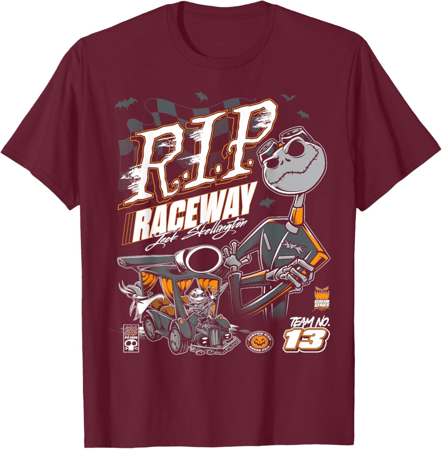 Disney The Nightmare Before Christmas R.I.P. Raceway Jack 13 T-Shirt - T-Shirt | Maroon
