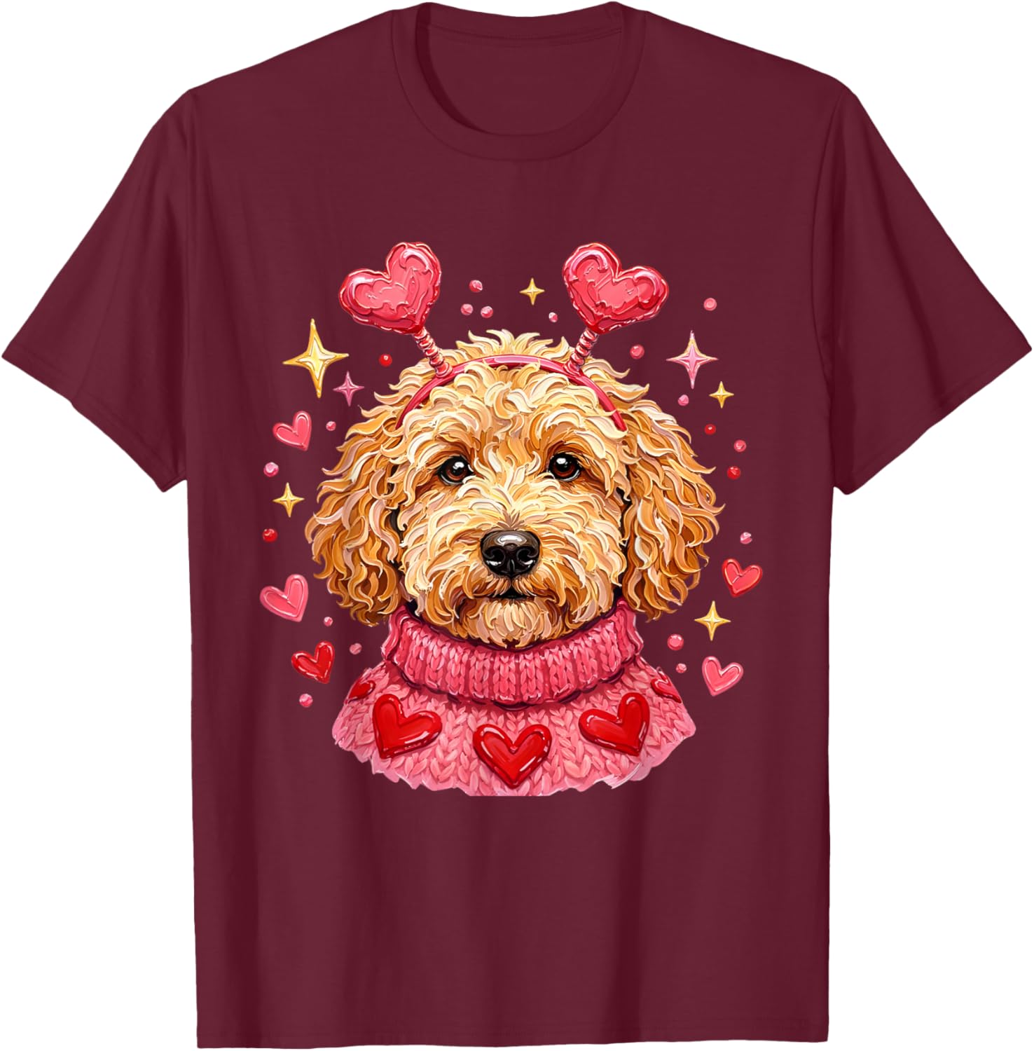 Goldendoodle Valentine Doodle Mom Coquette T-Shirt - T-Shirt | Maroon