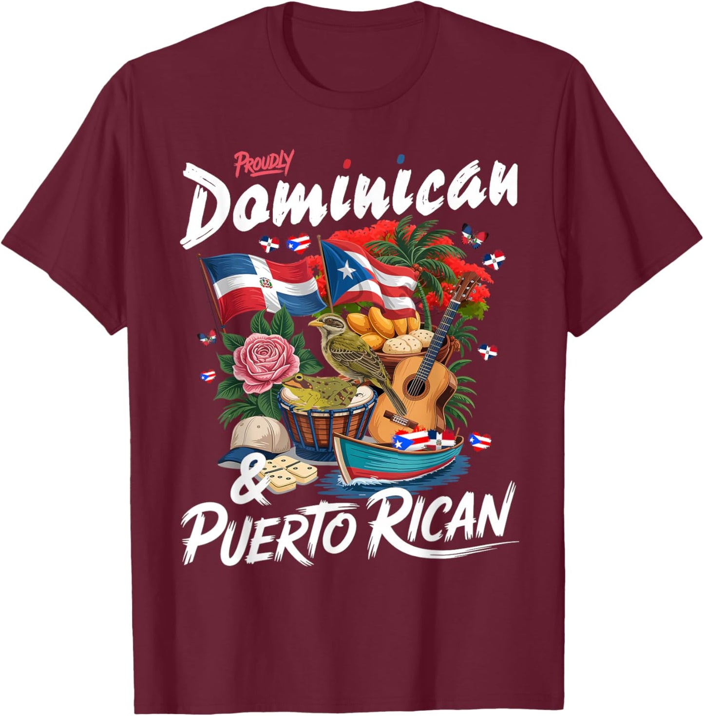 Puerto Rican & Dominican Flag Idea for Kids Dominican Roots T-Shirt - T-Shirt | Maroon