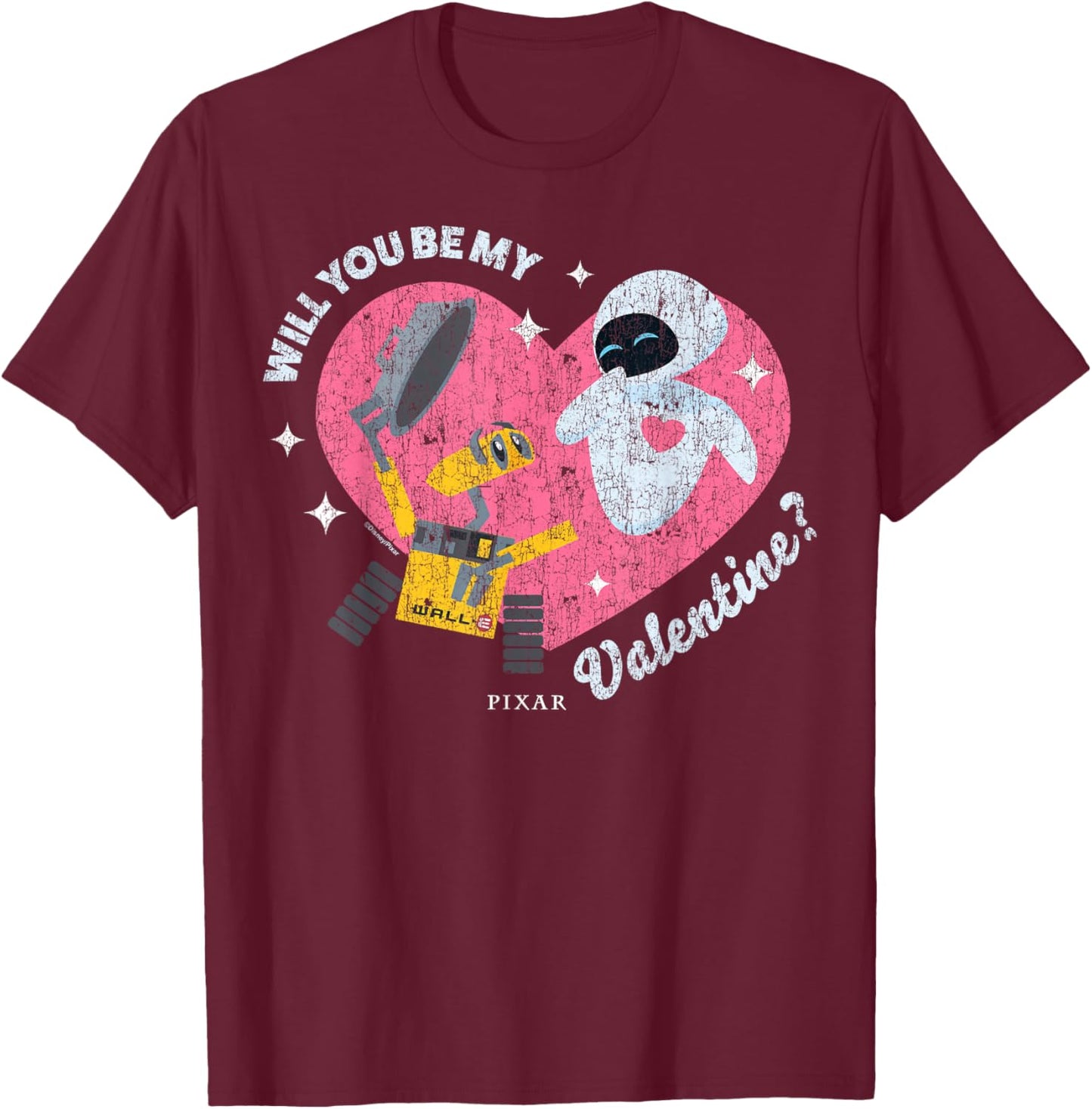 Disney Pixar Wall-E Eve Valentine Heart T-Shirt - T-Shirt | Maroon