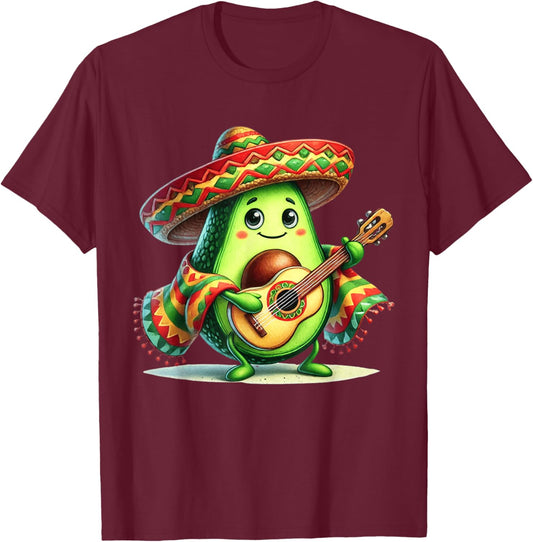 Avocado Sombrero Guitar Cinco de Mayo Boys Kids Men Mexican T-Shirt - T-Shirt | Maroon