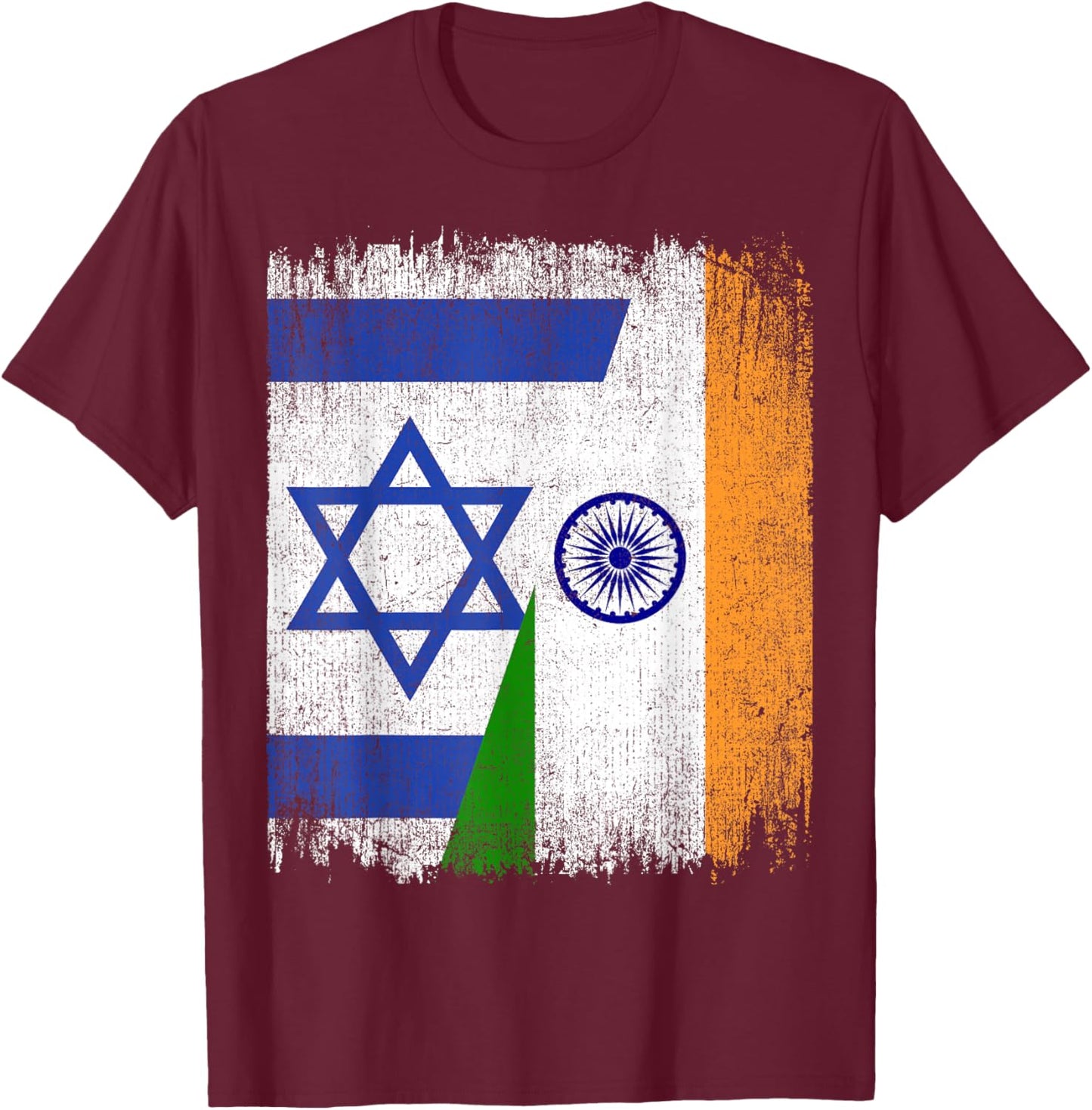 Half Israel India Split Flag Israelis Pride Roots T-Shirt - T-Shirt | Maroon