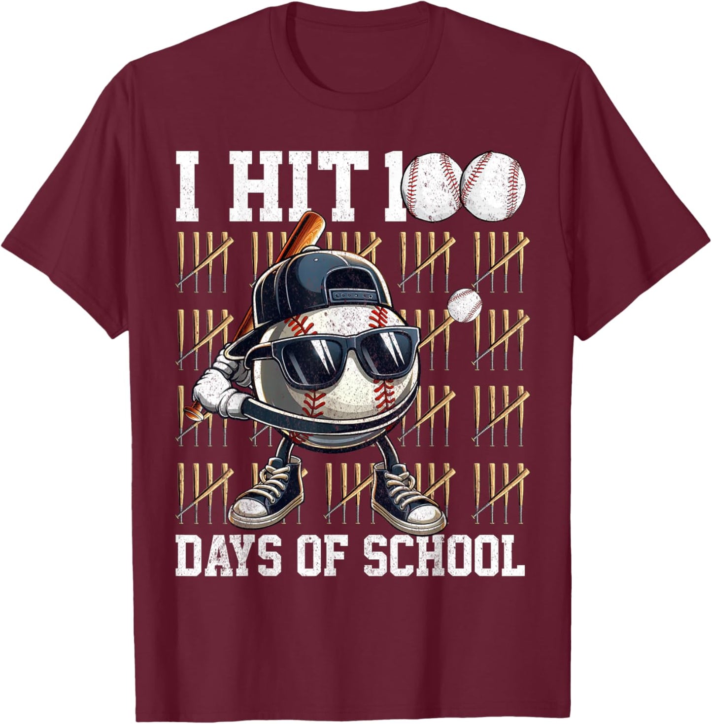 100 Days of School Boys Kids 100th Day Balls Baseball Kids T-Shirt - T-Shirt | Maroon