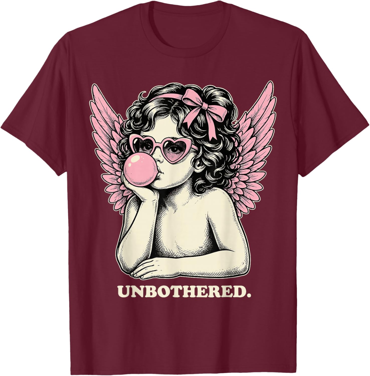 Cute Vintage Cupid Blowing Bubble Gum Unbothered T-Shirt - T-Shirt | Maroon