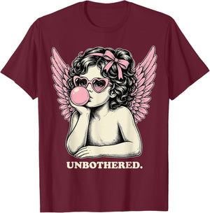 Cute Vintage Cupid Blowing Bubble Gum Unbothered T-Shirt - T-Shirt | Maroon